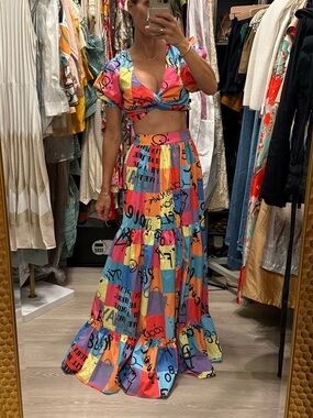 Multicolor Printed Maxi Skirt Set - Vibrant Pattern
